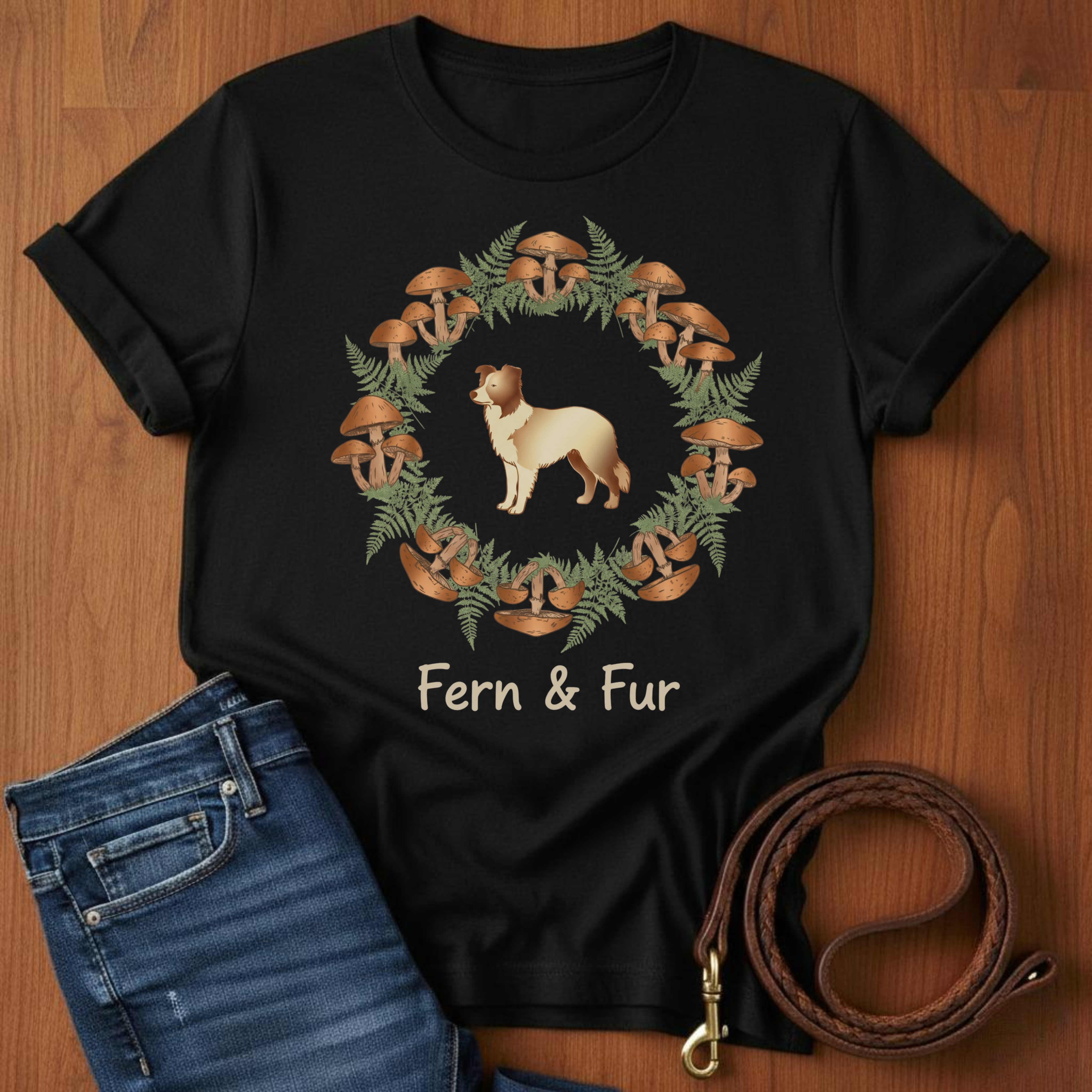 Fern and Fur Border Collie T-Shirt — lifestyle shot — Always My Dog