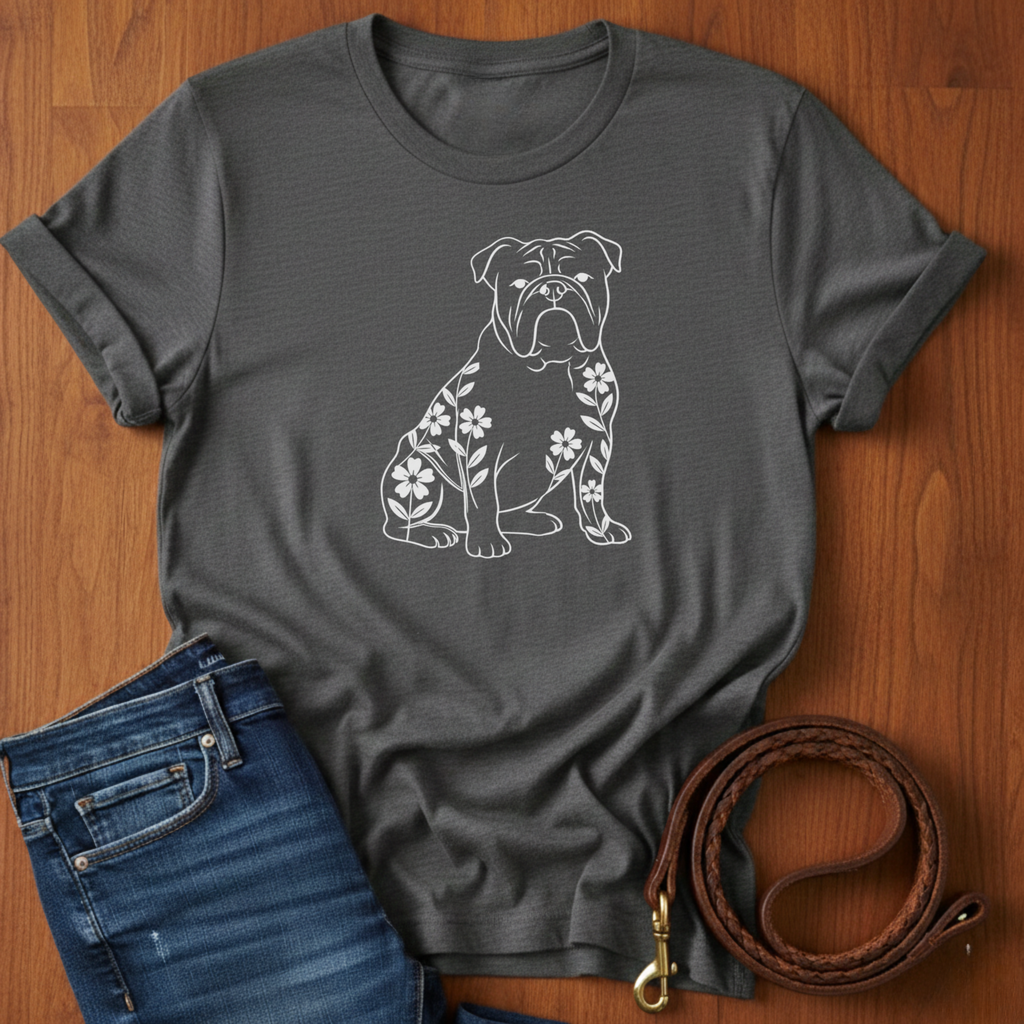 English Bulldog And Flowers T-Shirt — Bulldog lover t-shirt by Always My Dog