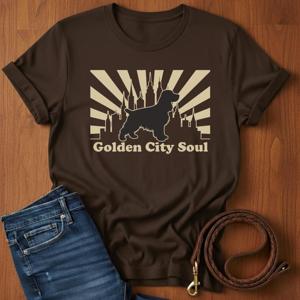 Golden City Soul Spaniel T-Shirt — close-up — Always My Dog